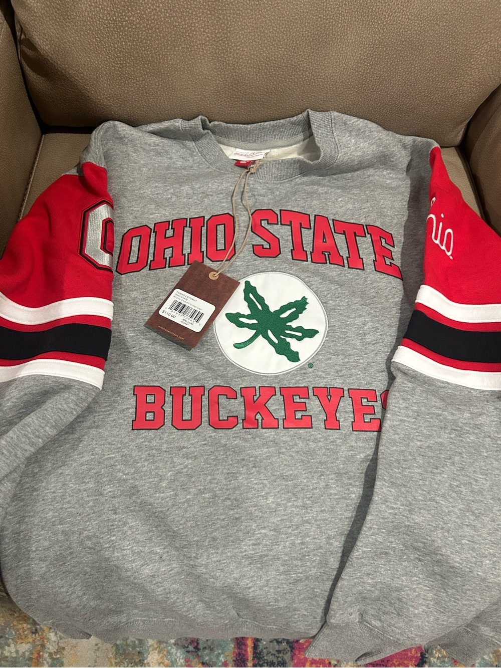 Mitchell & Ness Grey Sweatshirt with Red Lettering